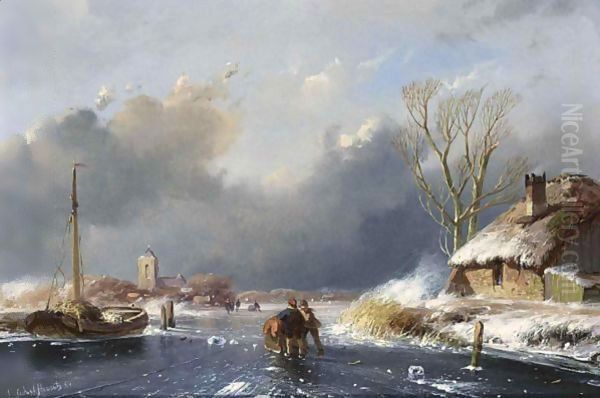 Skaters On A Frozen Waterway - view 1