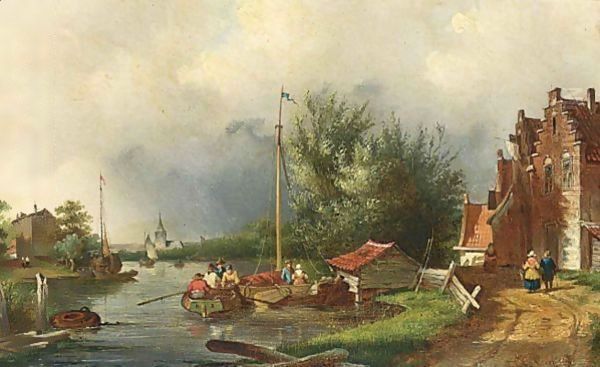 A Summer Landscape With Boats On A River - view 1