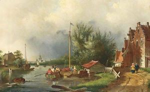 A Summer Landscape With Boats On A River