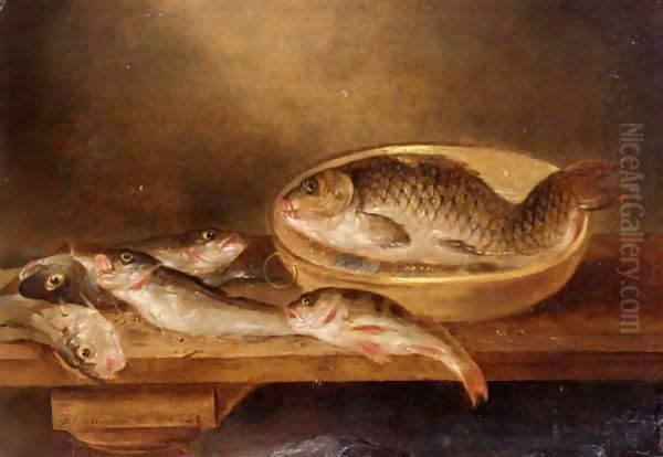A Still Life Of Fish On A Wooden Table - view 1