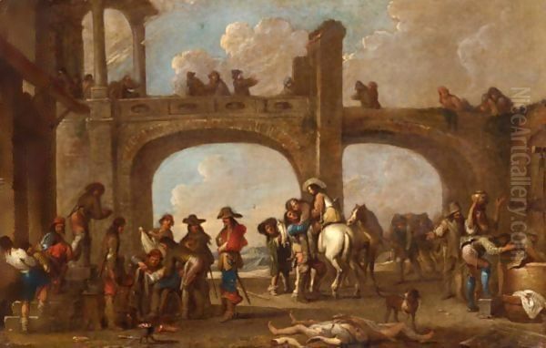 A Courtyard Scene With Soldiers Returning From Battle - view 1