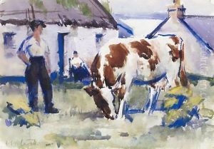 The Brown And White Cow, Iona by Francis Campbell Boileau Cadell
