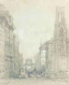 Fleet Street At Temple Bar With The Church Of St.Dunstans-In-The-West by David Roberts