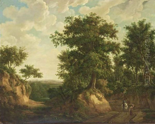An Extensive Wooded Landscape With A Horseman, A Maid And Other Travellers On A Path - view 1