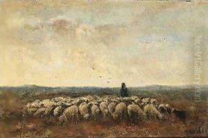 A Shepherd With His Flock by Taco Mesdag Kzn