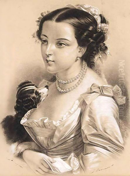 Portrait Of A Young Lady With Her Little Dog - view 1