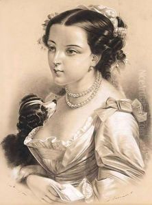Portrait Of A Young Lady With Her Little Dog by Jacob Taanmann