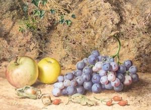 Still Life Of Apples And Grapes by Thomas Collier