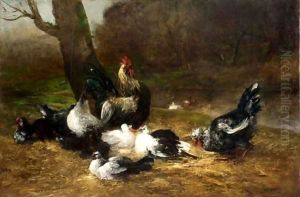 Chickens And Ducks Feeding by Antoine Vollon