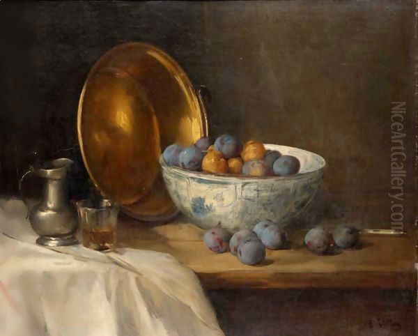 Still Life Of Plums With A Pewter Jug And Glass - view 1