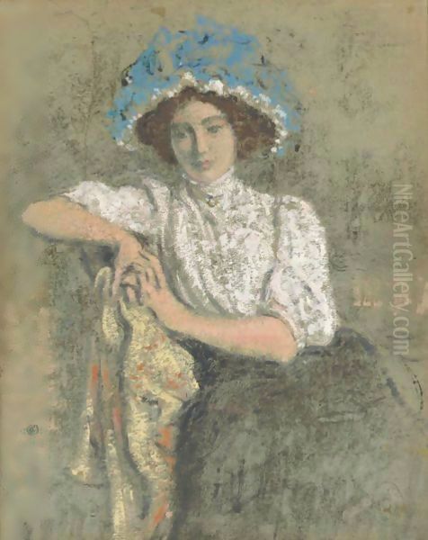 Jeune Fille Assise Au Chapeau Bleu - view 1