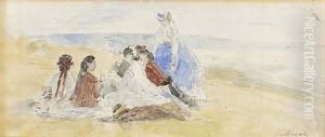 Femmes Assises Sur La Falaise by Eugene Boudin