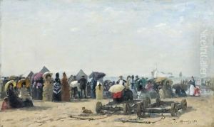 Scene De Plage A Trouville 2 by Eugene Boudin