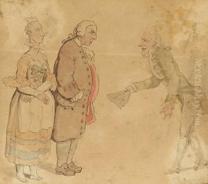 A Gentleman Bowing To A Couple by Thomas Rowlandson