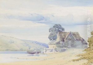A Cottage By A Lake With Hills Beyond