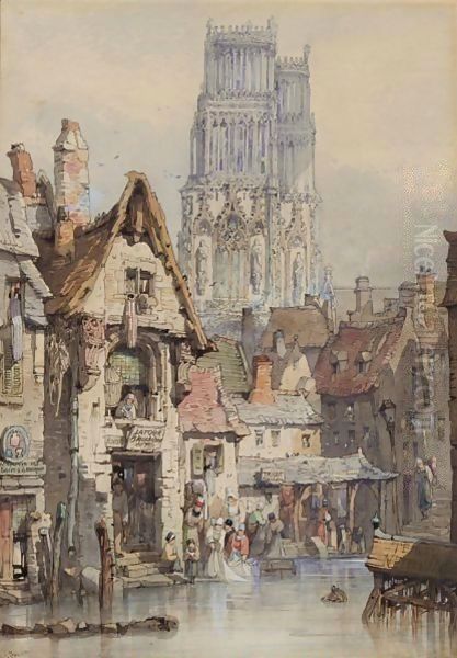 Women Washing Clothes With St.Ouen Beyond, Rouen - view 1