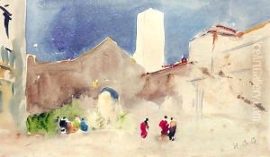 Town Scene With Tower by Hercules Brabazon Brabazon