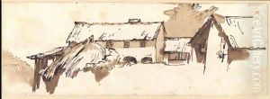 Farm Buildings Behind A Wall by Giovanni Battista Tiepolo