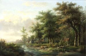 Cows In A River Landscape by Willem De Klerk