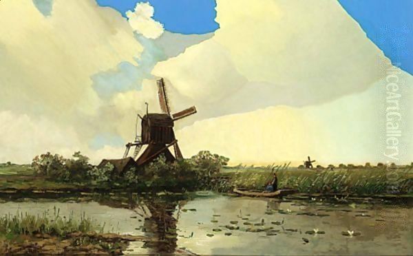 A Windmill And Anglers In A Polder Landscape - view 1