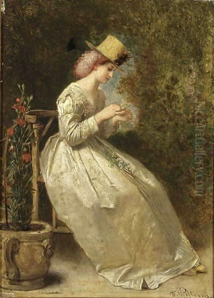 A Seated Lady In A Flower Garden, Wearing A White Satin Dress - view 1