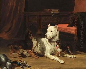 Three Dogs In An Interior by Vincent de Vos