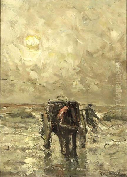A Shell Fisher With His Carriage On The Beach - view 1