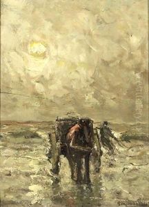 A Shell Fisher With His Carriage On The Beach by Gerhard Arij Ludwig Morgenstje Munthe