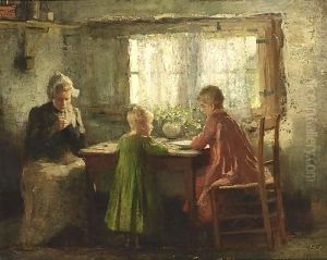 A Farm Interior With Children by Frans Deutmann