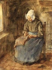 A Woman Sewing by Jacob Simon Hendrik Kever