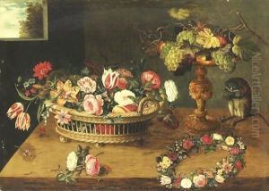 Flowers In A Basket, Monkey And Flowers Wreath
