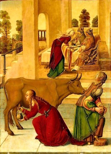 Saint Brigid Milking Her Cows To Feed The Local Bishops - view 1