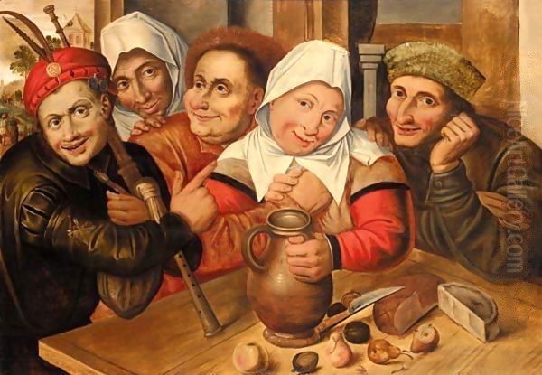 A Peasant Making Advances On A Woman, Other Peasants Gathered Around A Table With A Jug Of Wine, Fruit And Cheese - view 1