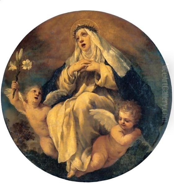 Saint Catherine Of Siena With Two Putti - view 1