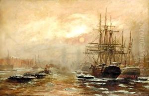 Shipping On The Thames Near Tower Bridge by Claude T. Stanfield Moore