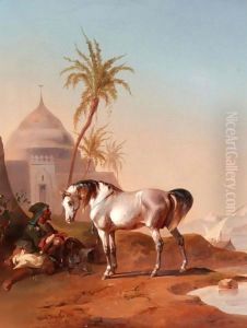 An Arab Horseman At Rest by Joseph Heicke