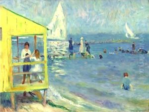 Yellow Bath House And Sailboat, Bellport, Long Island by William Glackens