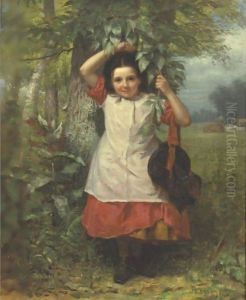 Little Girl In A Red Dress And White Pinafore by John George Brown