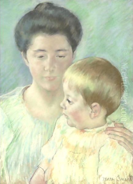 Mother Looking Down At Her Blond Baby Boy - view 1