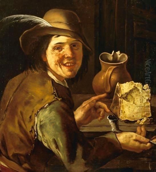 Ragazzo Con Pipa, Forma Di Formaggio E Brocca - view 1