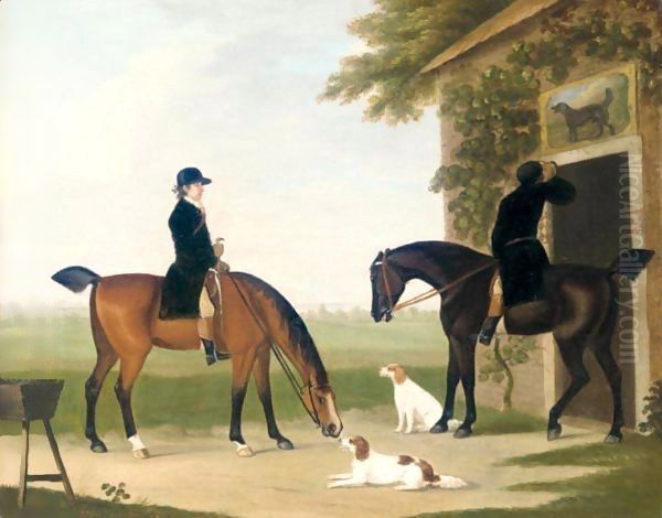Two Huntsmen With Their Horses And Hounds Taking Refreshment Outside An Inn - view 1