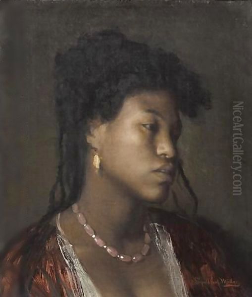 Buste De Jeune Femme Au Collier Rose - view 1