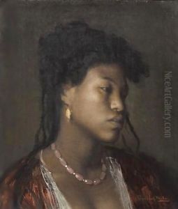 Buste De Jeune Femme Au Collier Rose by Leopold Carl Muller