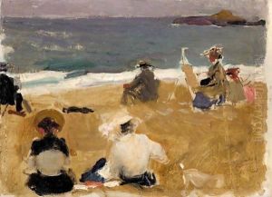 Pintando En La Playa De Biarritz (Painting On Biarritz Beach) by Joaquin Sorolla Y Bastida