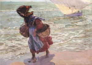 Pescadora En La Playa De Valencia (Fisherwoman On Valencia Beach) by Jose Mongrell Torrent