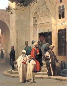 Personnages Sortant D'Une Mosquee by Louis Claude Mouchot