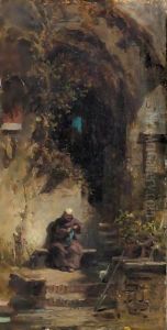Eremit, Strumpfe Strickend (Monk Knitting Socks) by Carl Spitzweg