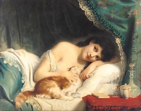 A Reclining Beauty With Her Cat - view 1