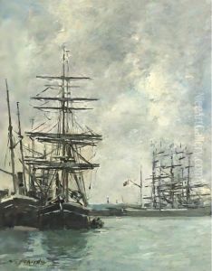 Bateaux A Quai by Eugene Boudin