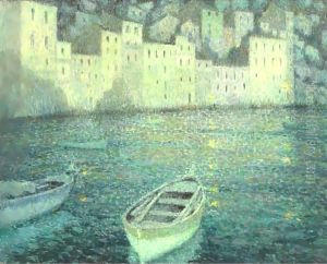 Les Maisons Du Port Au Clair De Lune by Henri Eugene Augustin Le Sidaner